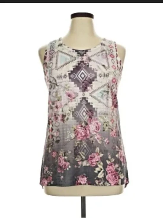 NWOT Signature Studio Pretty Floral Print Tank Top w Lace XL - Picture 3 of 12